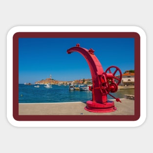 Old Boat Crane in Rovinj, Croatia Sticker